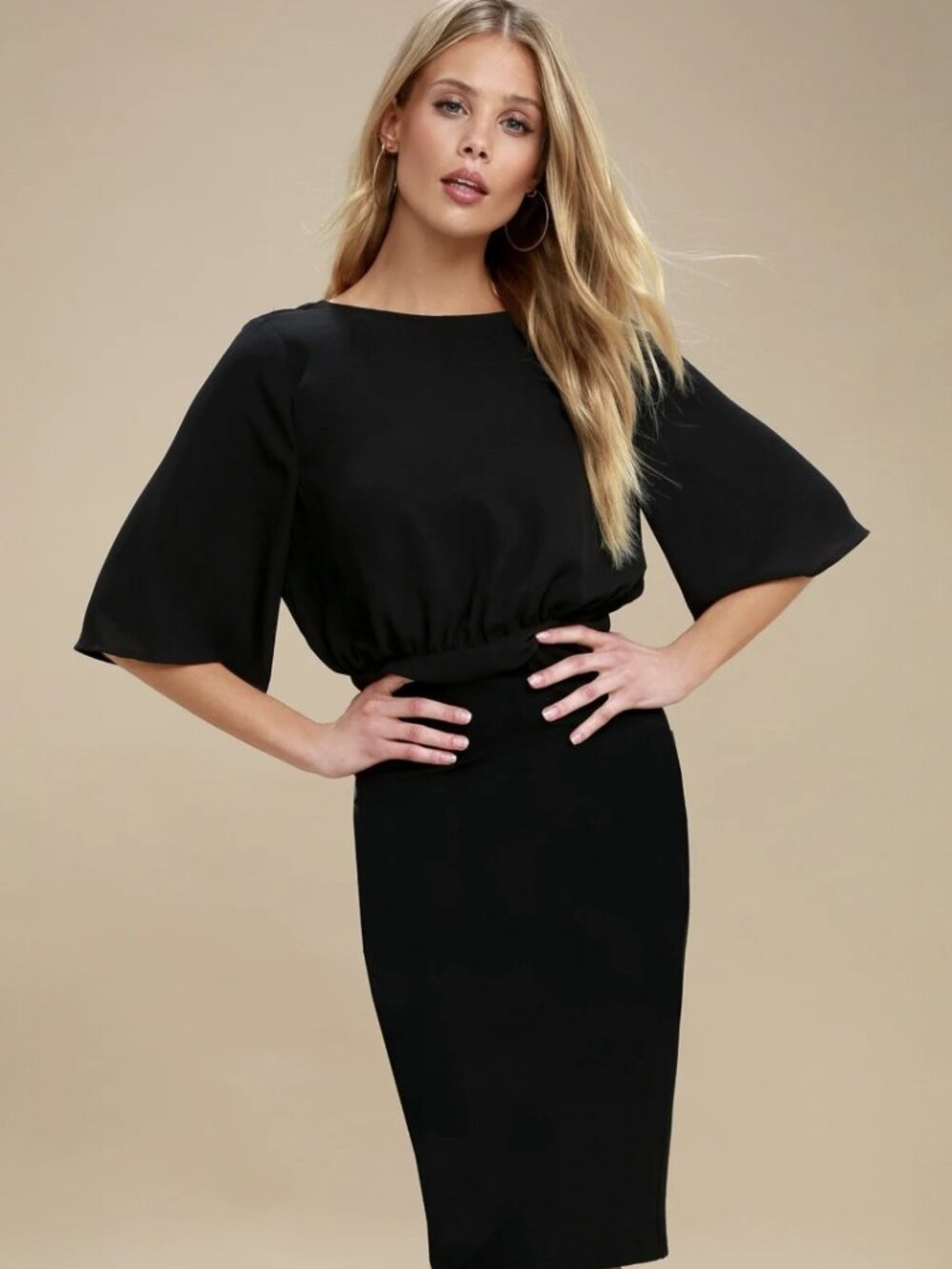 Lulus Cute and Tie Black Two-Piece Bodycon Midi Dress NWT - Picture 4 of 9
